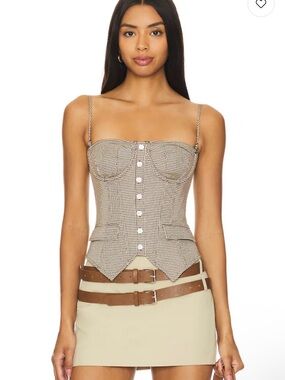 Checked Bustier Corset Camisole in Beige